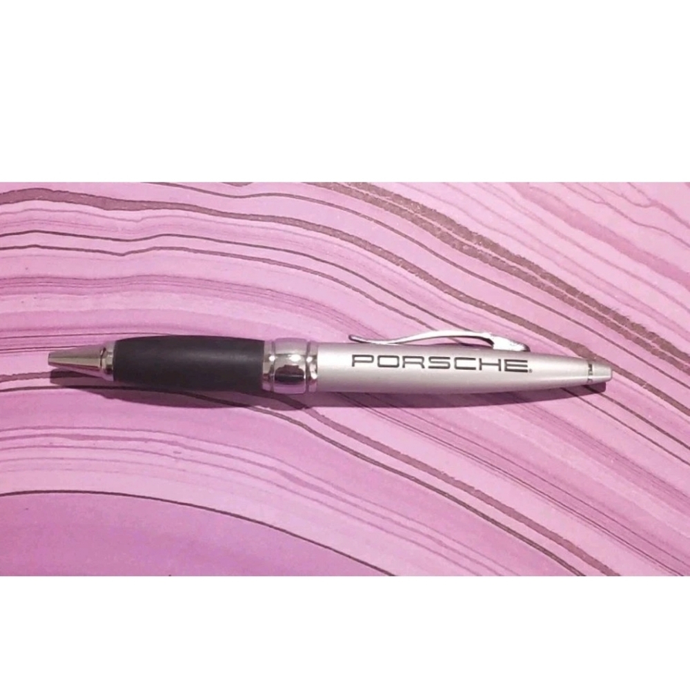 Porsche Branded Pen Silver Tone Black Grip Glove Box Works